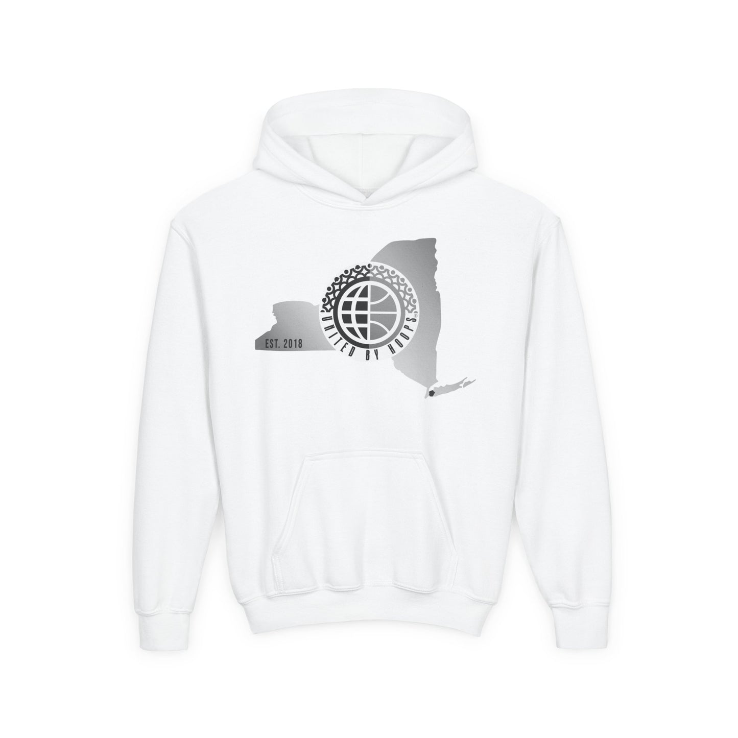 NYC United By Hoops Vintage Grey Youth Unisex Hoodie Printify