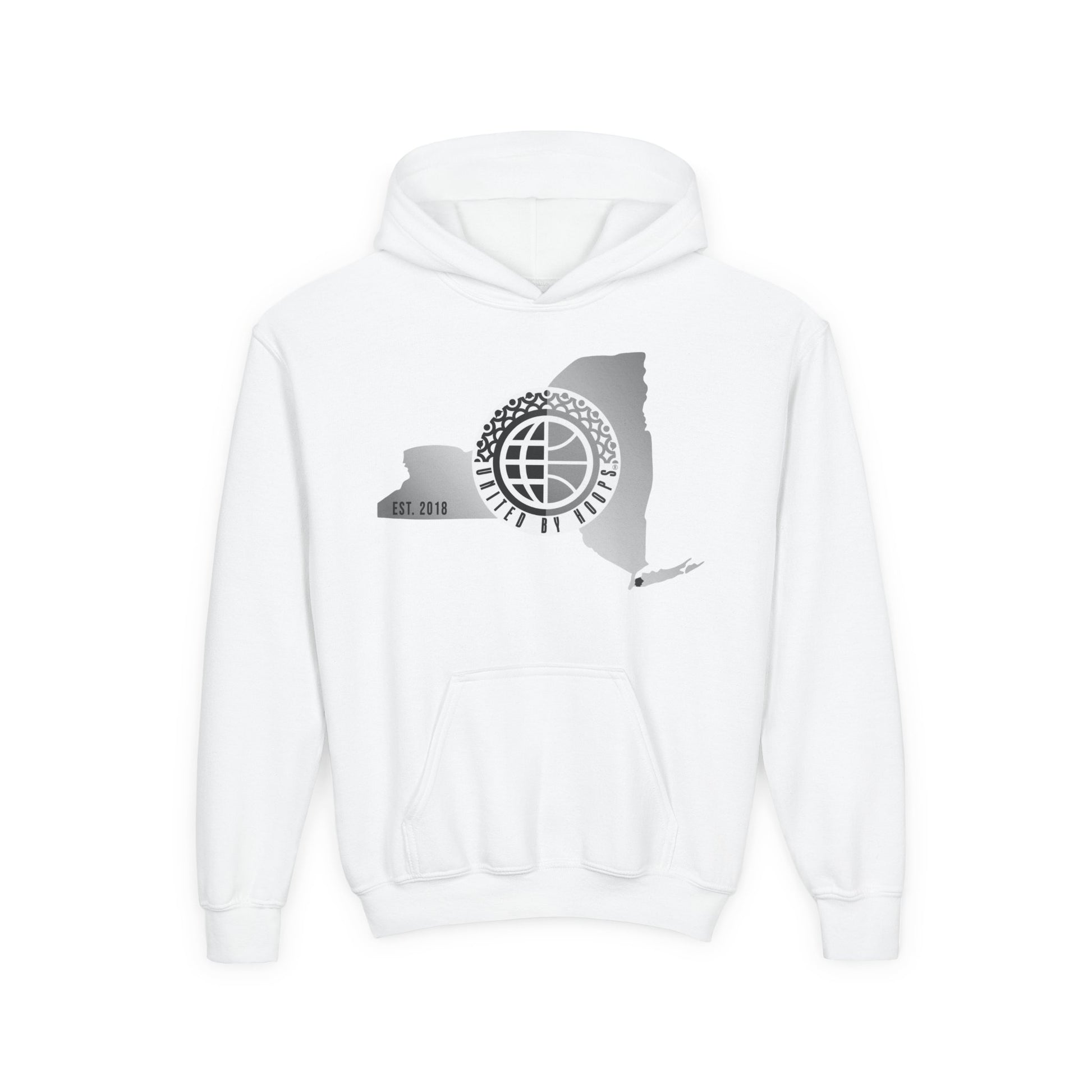 NYC United By Hoops Vintage Grey Youth Unisex Hoodie Printify