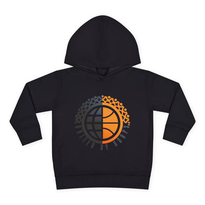 Black hoodie with a colorful logo on a white background