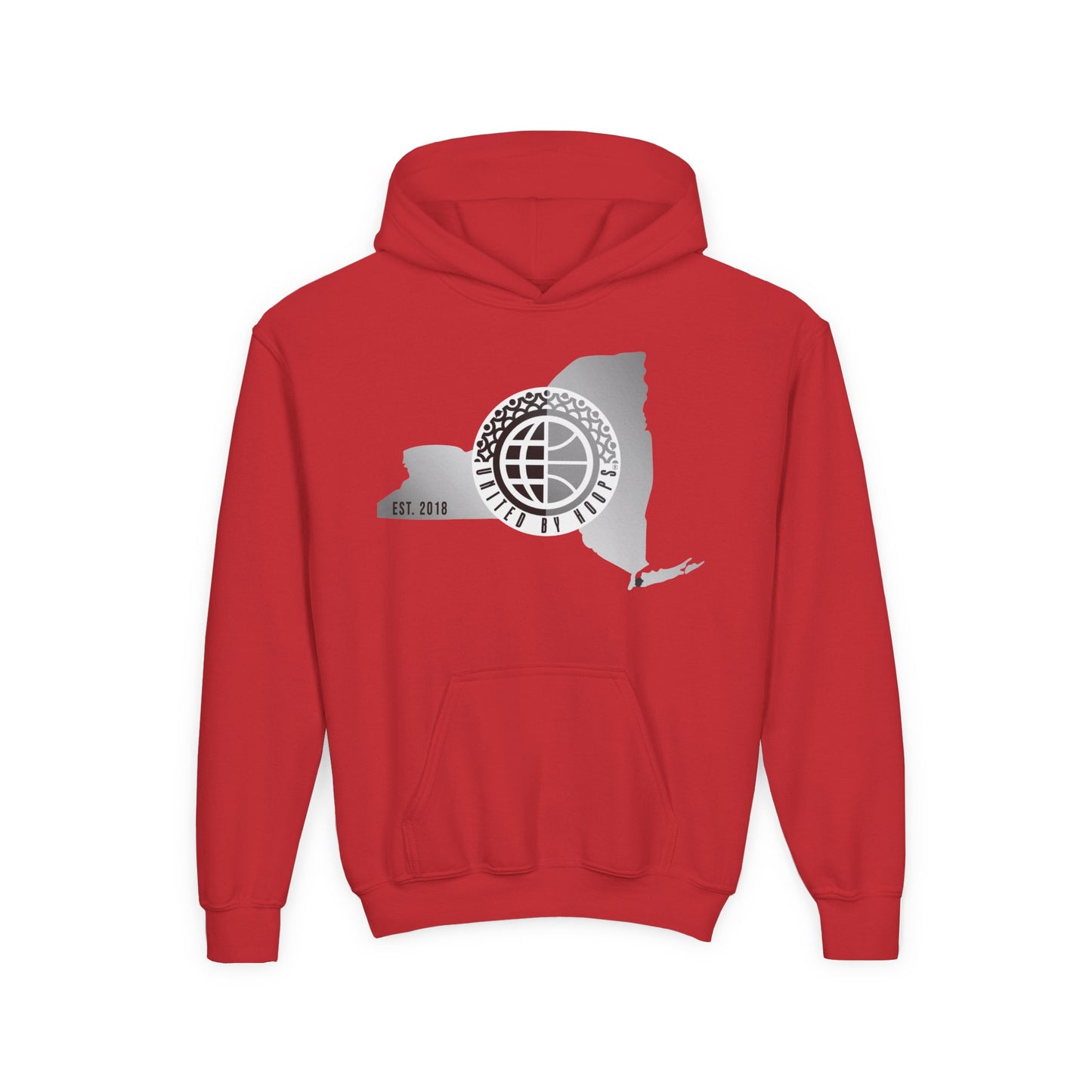 NYC United By Hoops Vintage Grey Youth Unisex Hoodie Printify