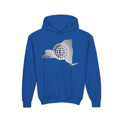 NYC United By Hoops Vintage Grey Youth Unisex Hoodie Printify