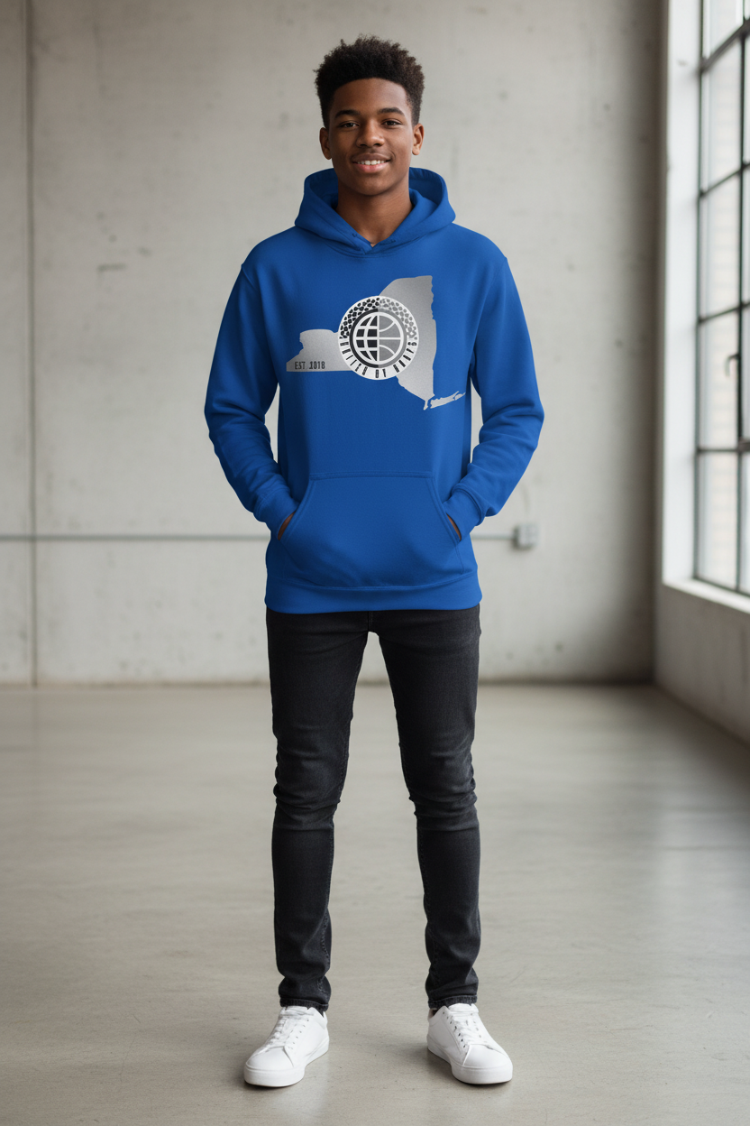 NYC United By Hoops Vintage Grey Youth Unisex Hoodie Printify