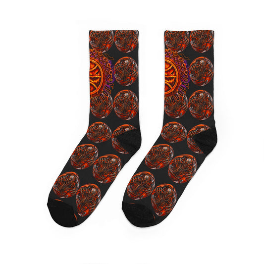 Eerie Halloween Basketball Unisex Padded Crew Socks Printify