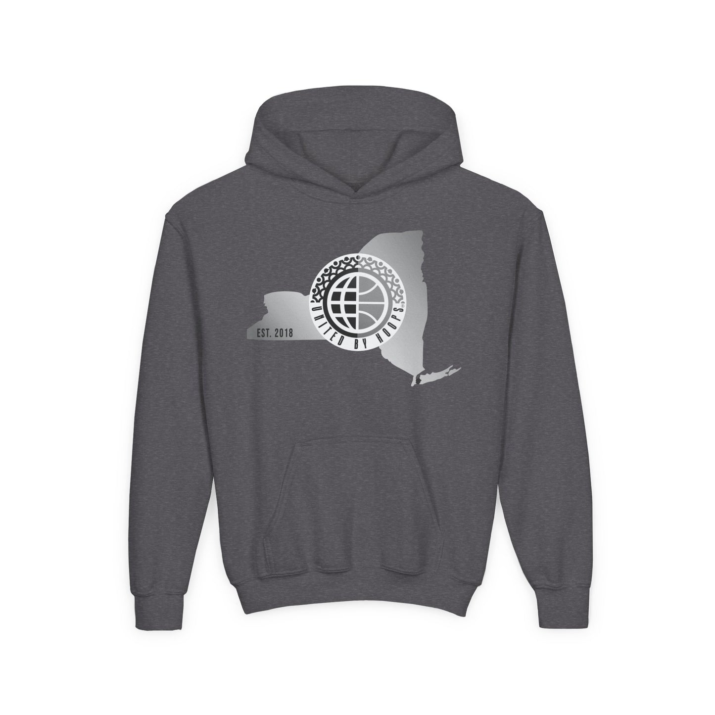 NYC United By Hoops Vintage Grey Youth Unisex Hoodie Printify
