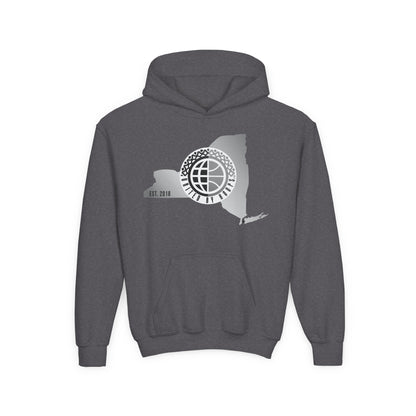 NYC United By Hoops Vintage Grey Youth Unisex Hoodie Printify