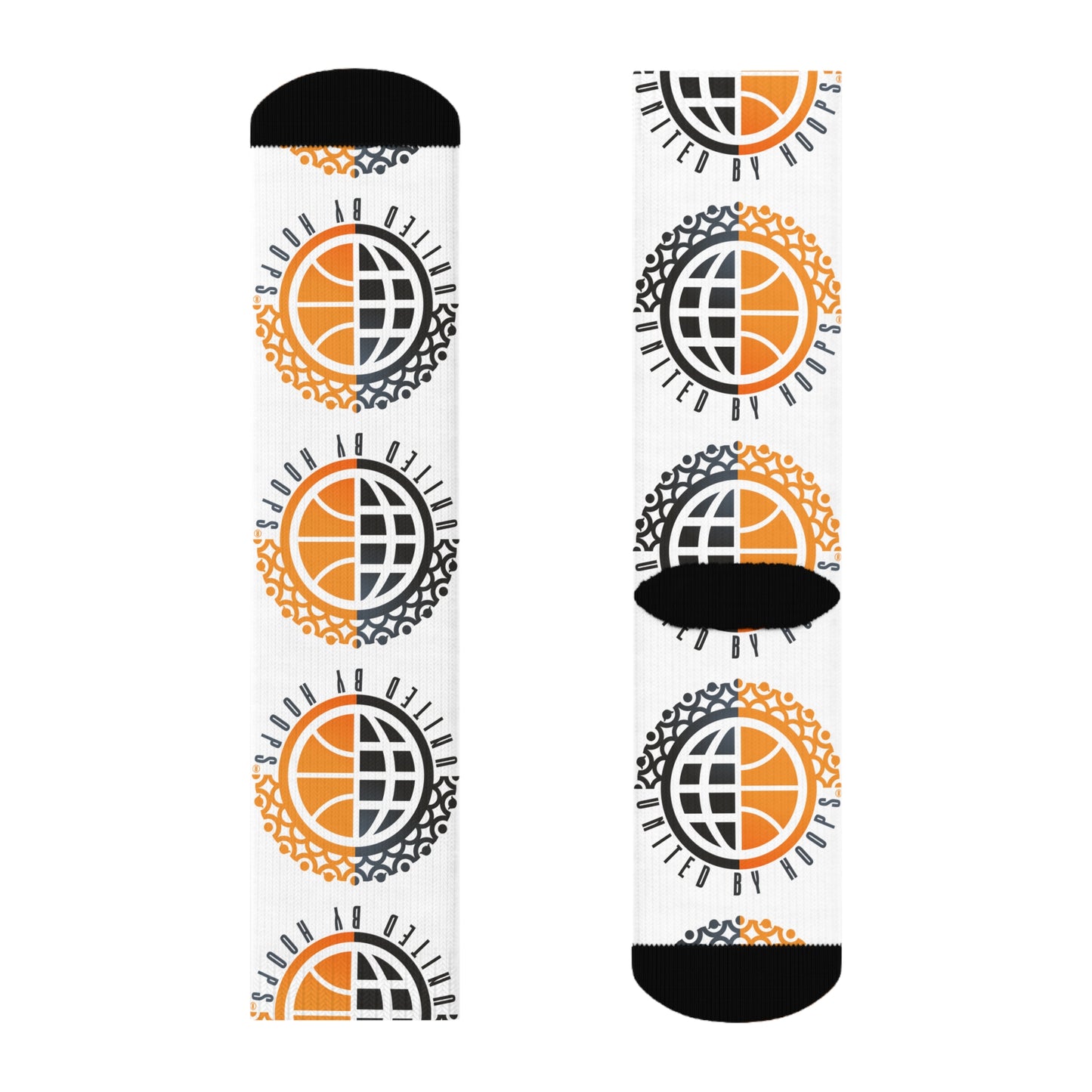 Pair of socks with a geometric pattern on a white background