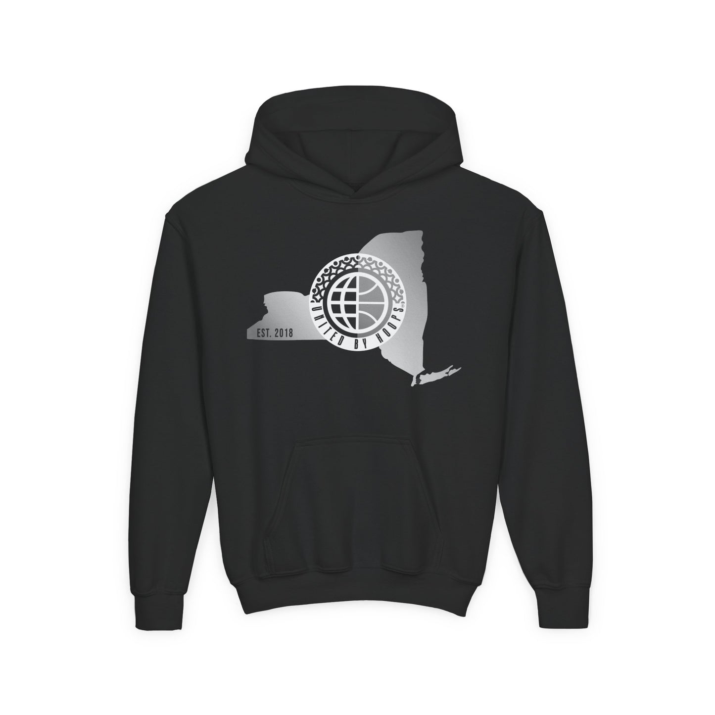 NYC United By Hoops Vintage Grey Youth Unisex Hoodie Printify