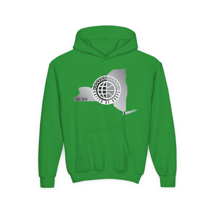 NYC United By Hoops Vintage Grey Youth Unisex Hoodie Printify