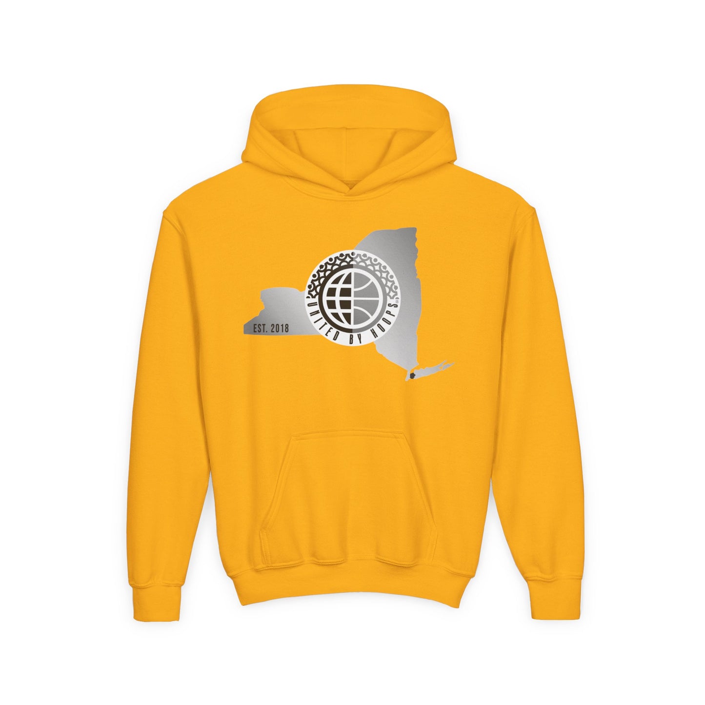 NYC United By Hoops Vintage Grey Youth Unisex Hoodie Printify