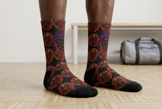 Eerie Halloween Basketball Unisex Padded Crew Socks Printify